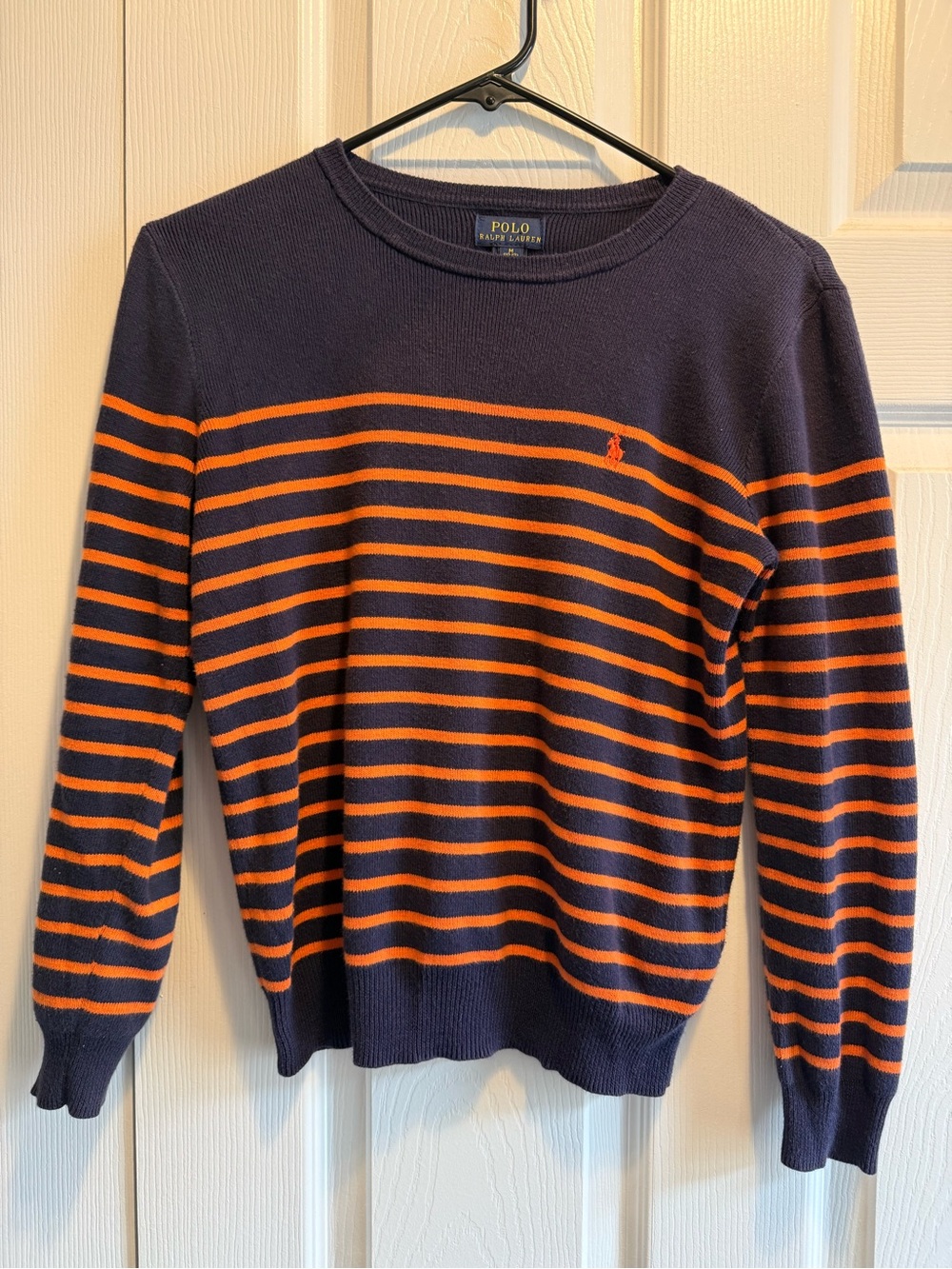 Polo by Ralph Lauren Navy with Orange Stripe Crewneck Sweater
